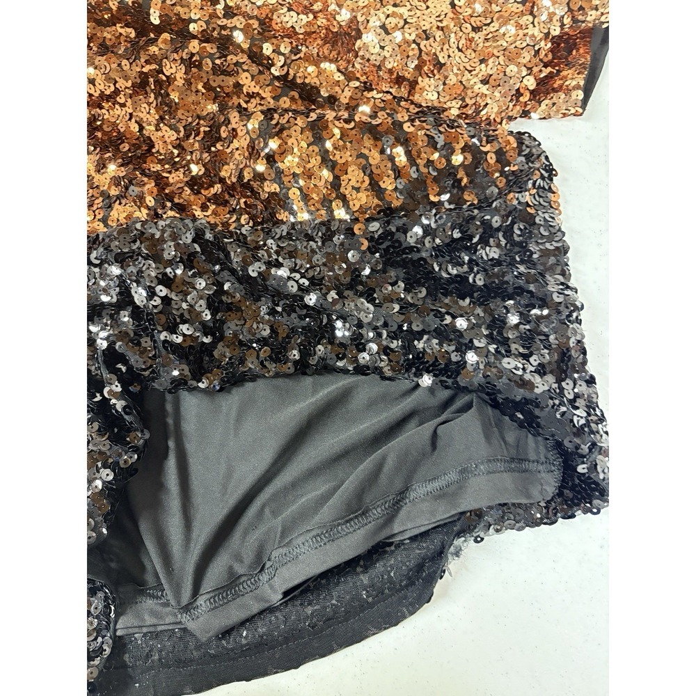 Ombre Sequin Bodycon Dress V-Neck Cap Sleeve Copper Bronze Black Cocktail Midi - Picture 9 of 10